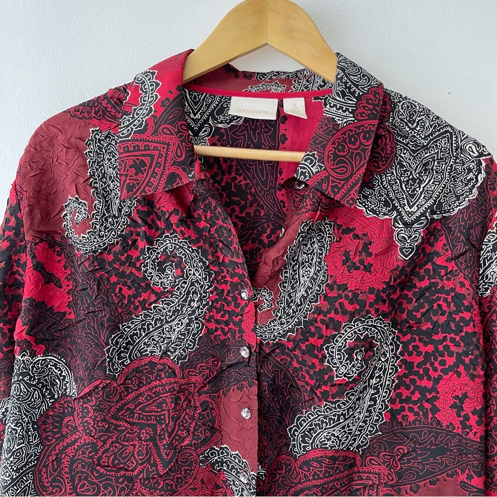 Chico’s Paisley Roxanne Top Woman’s 3 (XL) Button Down Long Sleeve Office - Picture 6 of 9
